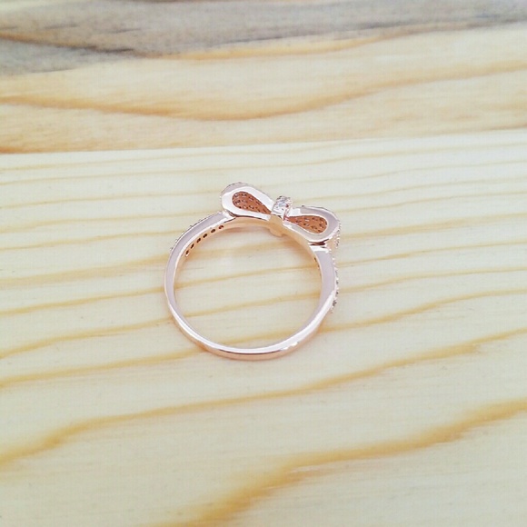 Rose Gold Bow Ring Size 8 - Micro Pave Cubic Zirconia - Picture 3 of 5